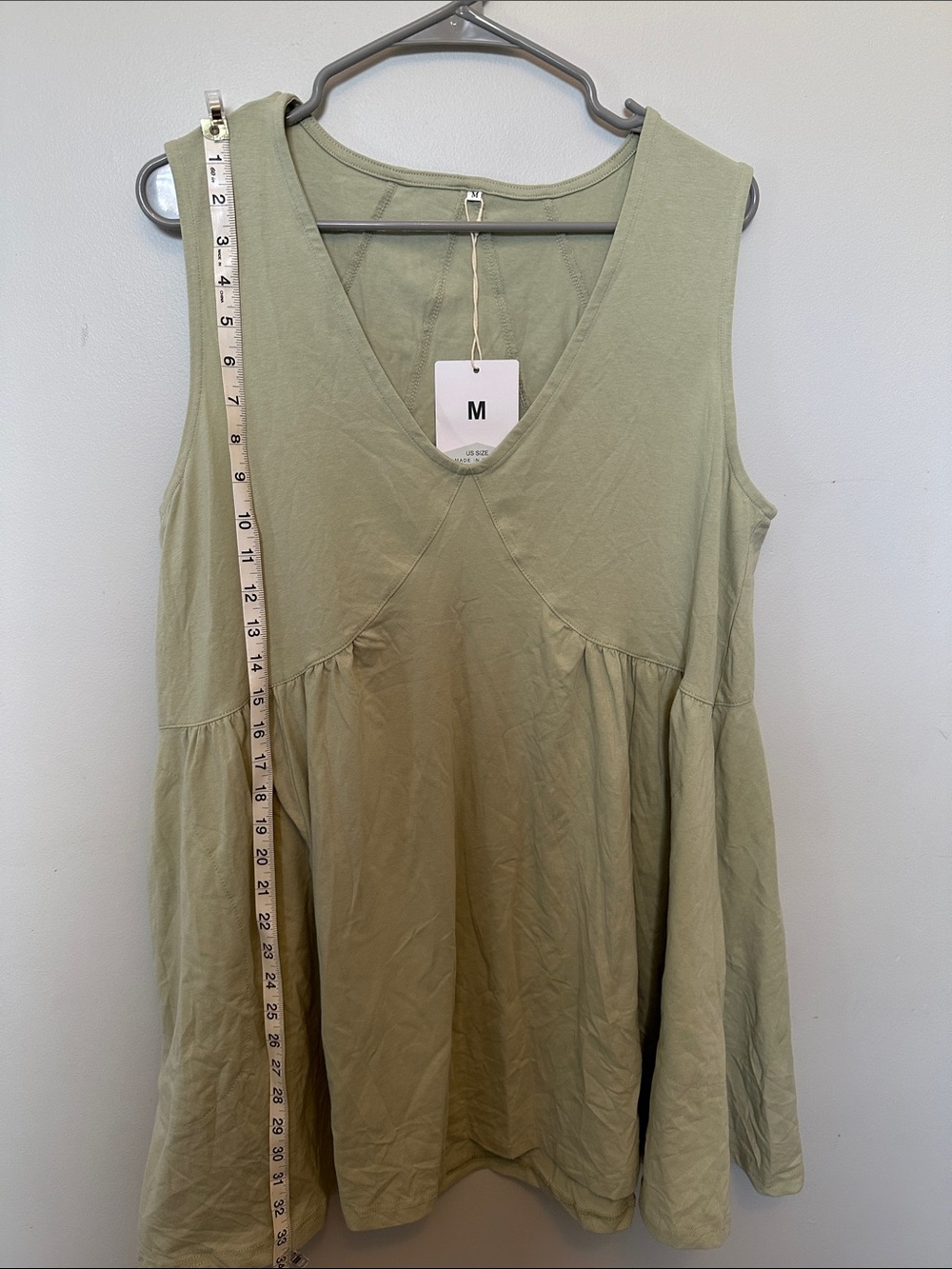 Women's Sleeveless V-Neck Babydoll Dress w/ pocket - Sage Green Size Med
